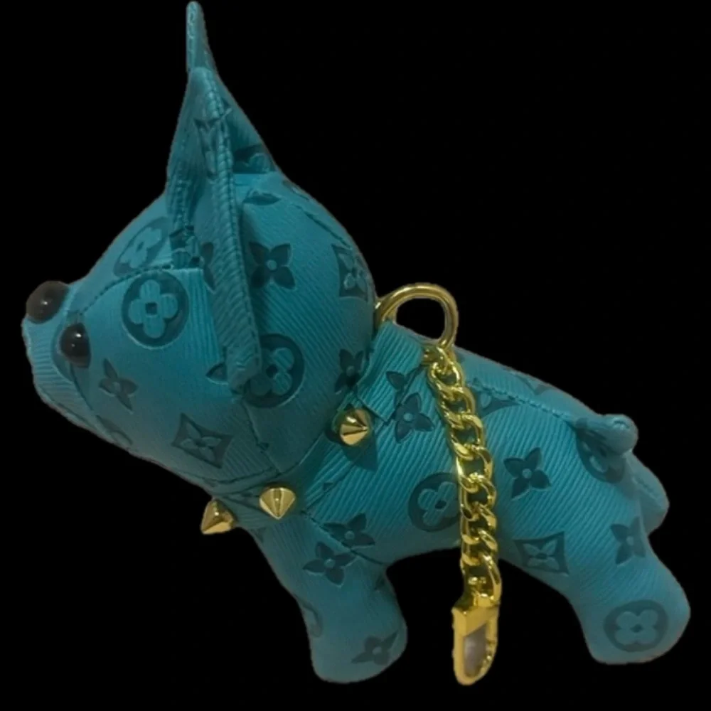 Teal BullDog Bag Charm or Keychain with Gold Details, NEW, The Big Dog